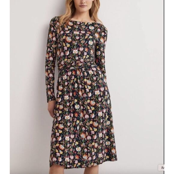 Boden Evelyn Floral Jersey Midi Long Sleeve Dress sz 4R Boho Whimsy Cottage - Picture 2 of 13